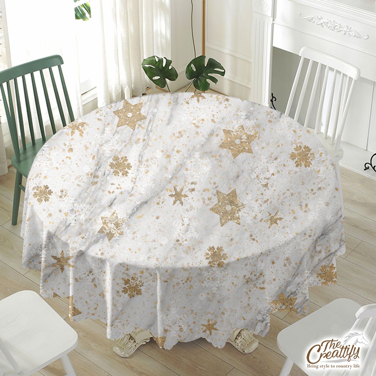 Christmas Star Marble Background Waterproof Tablecloth