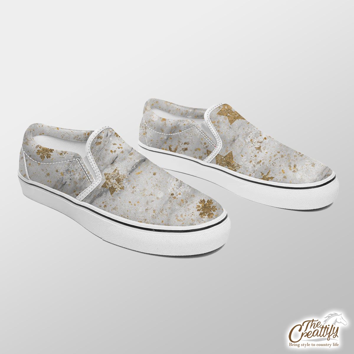 Christmas Star Marble Background Slip On Sneakers