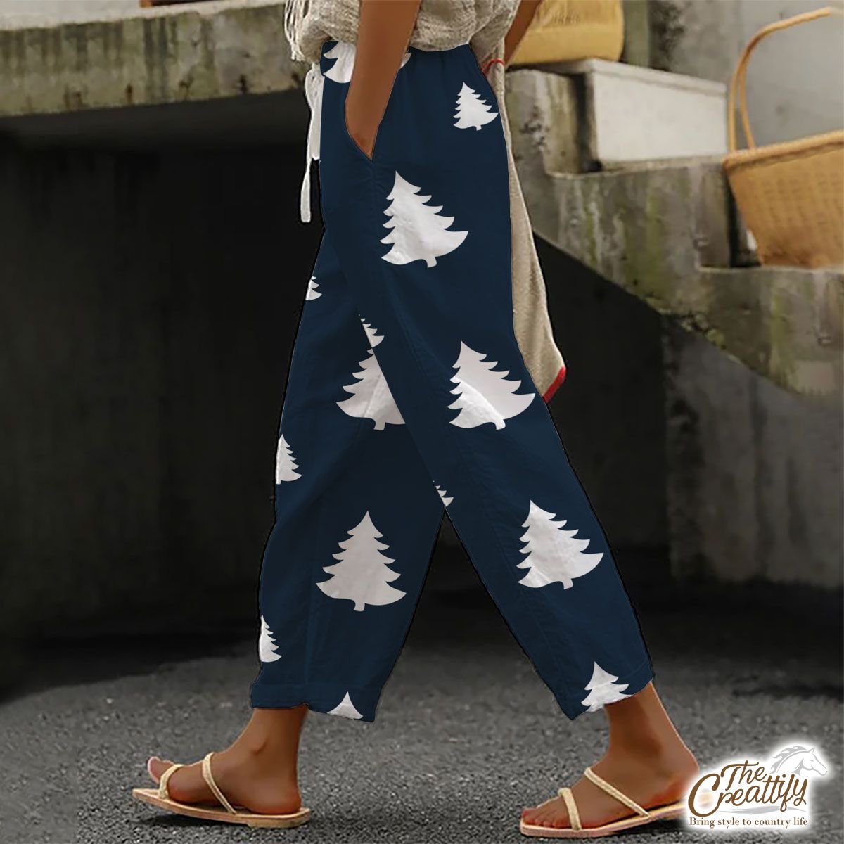Pine Tree Sillhouette Pattern Casual Pants