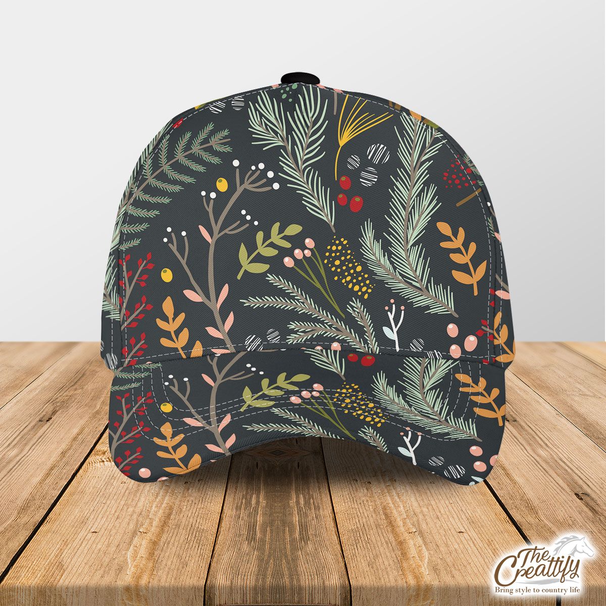 Pine Branch With Red Berries Pattern Classic Cap