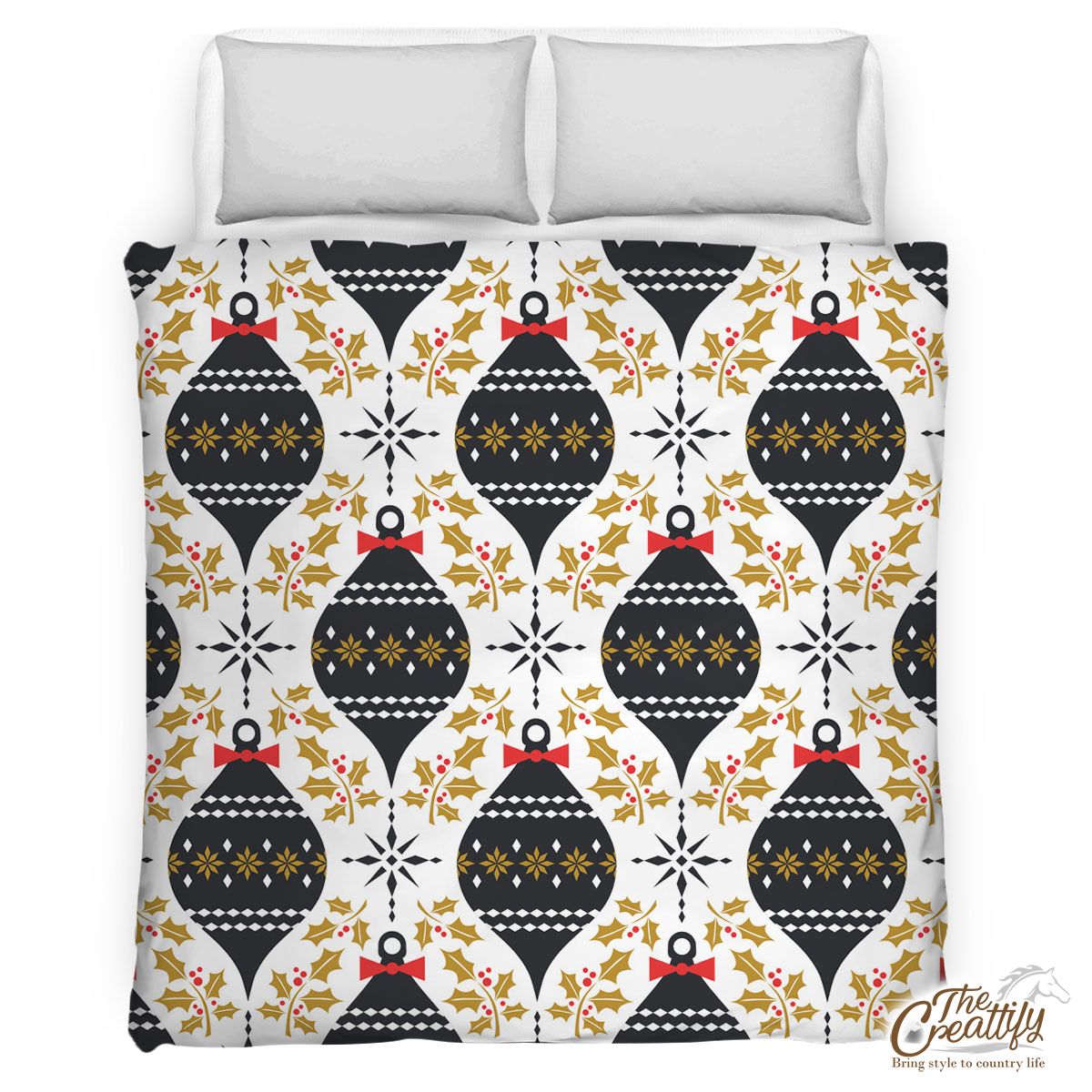 Holly Leaf And Christmas Balls Pattern Comforter