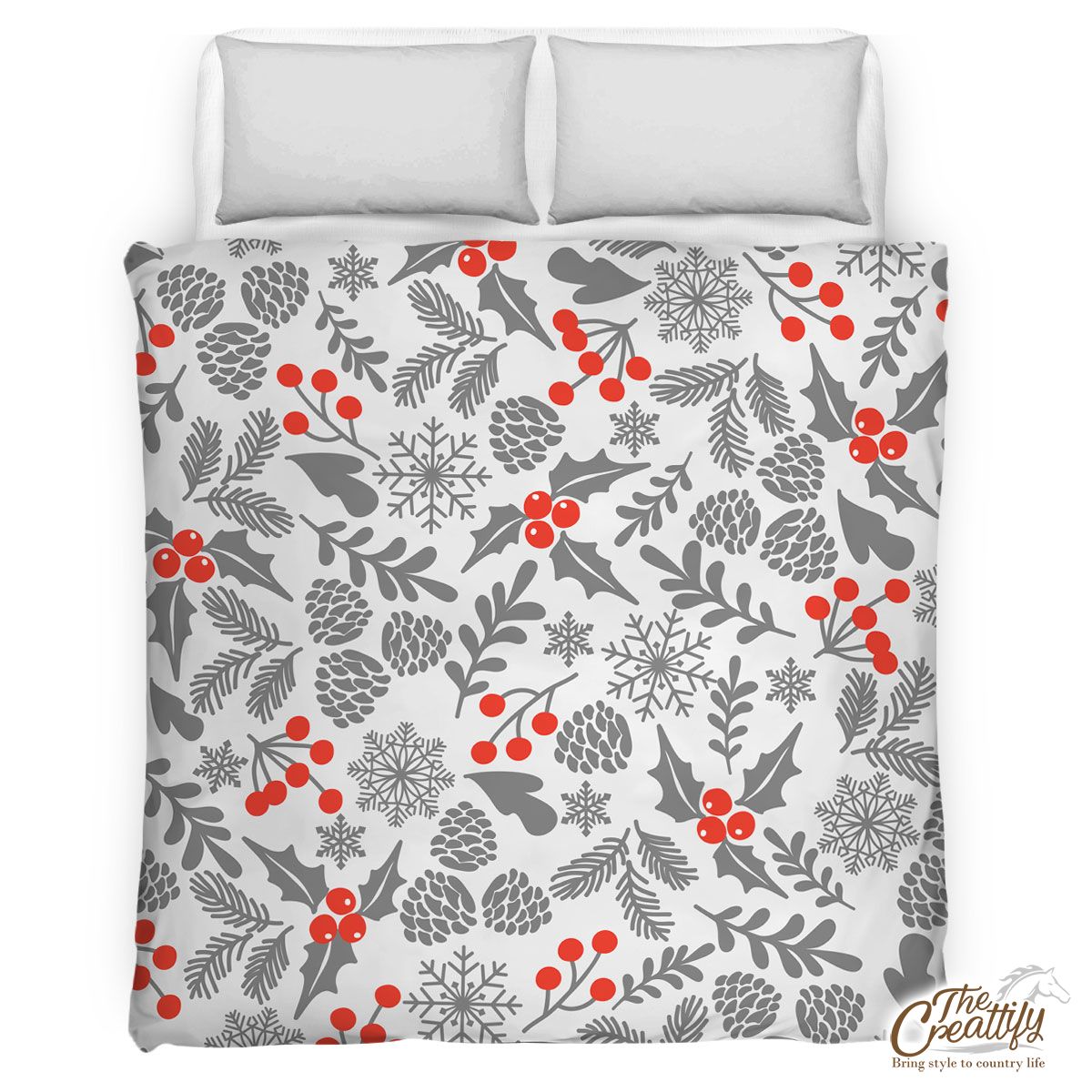 Holly Leaf With Red Berries And Pine Cone Pattern Comforter
