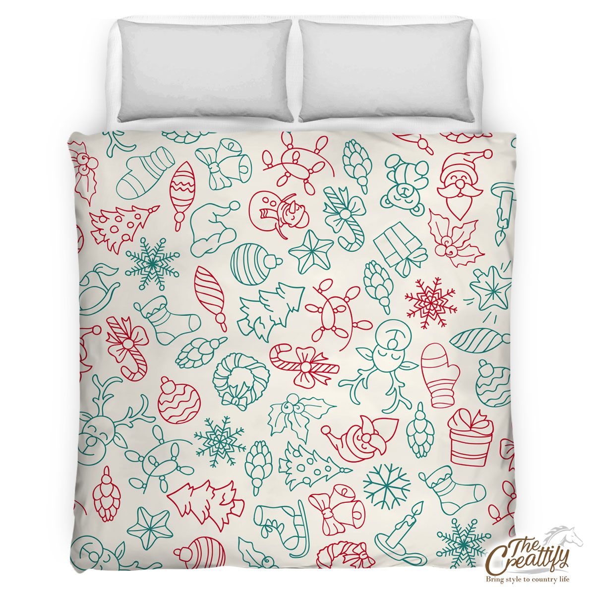 Snowflakes, Candy Cane, Baubles, Christmas Tree Pattern Comforter