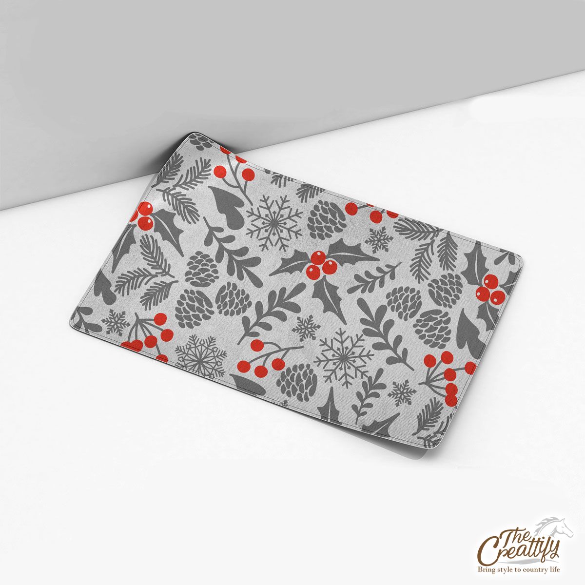 Holly Leaf With Red Berries And Pine Cone Pattern Desk Mat