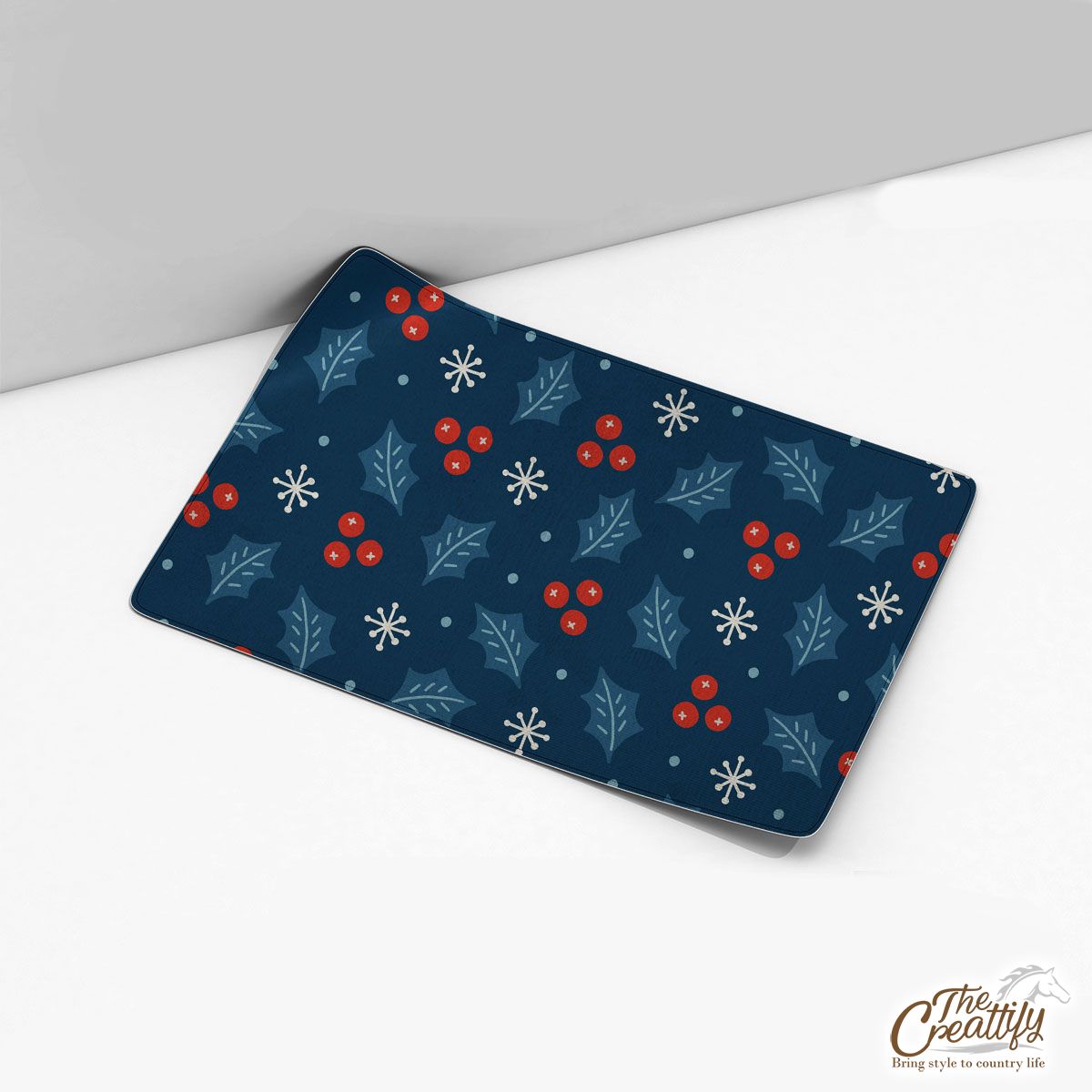 Snowflake And Holly Leaf Pattern Desk Mat