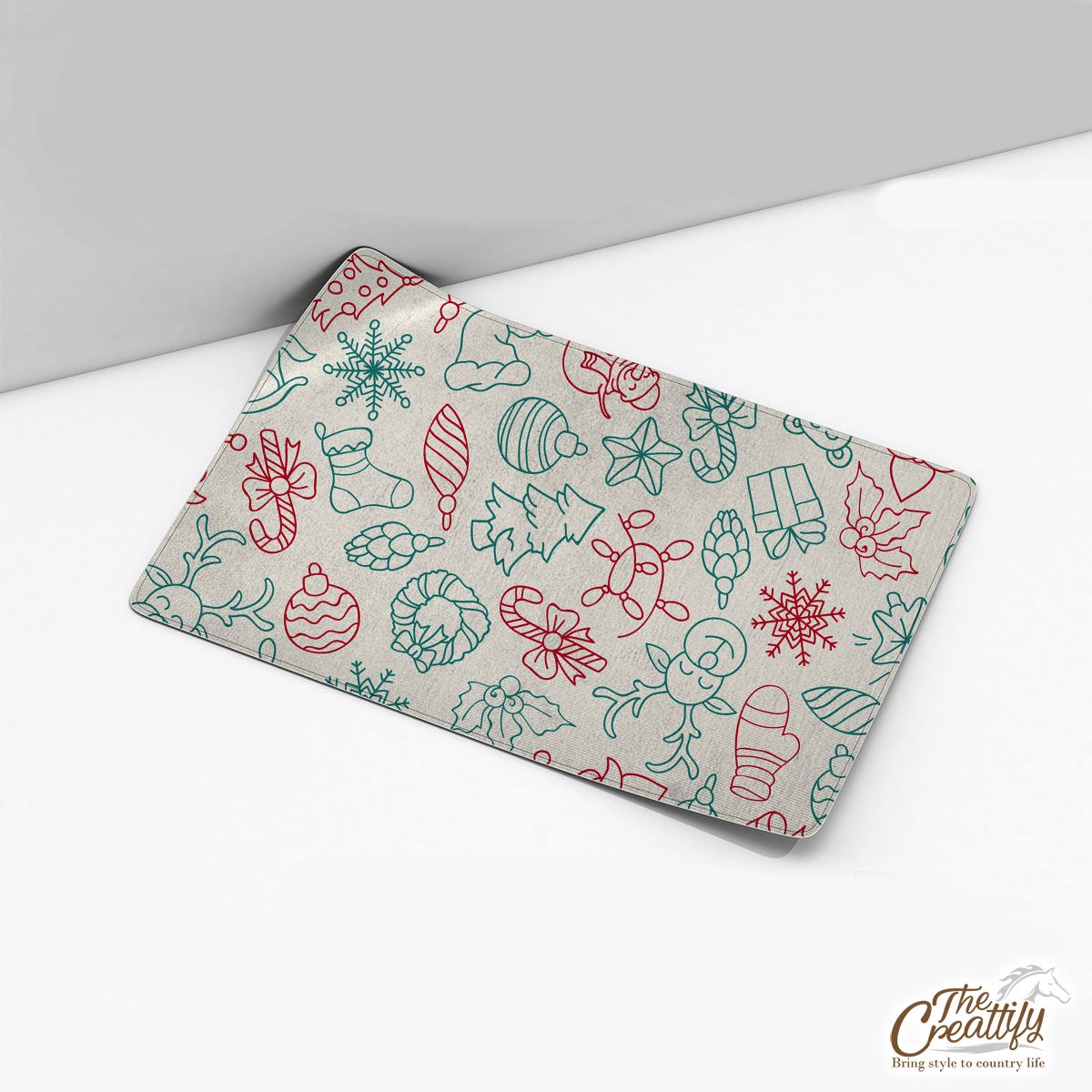 Snowflakes, Candy Cane, Baubles, Christmas Tree Pattern Desk Mat