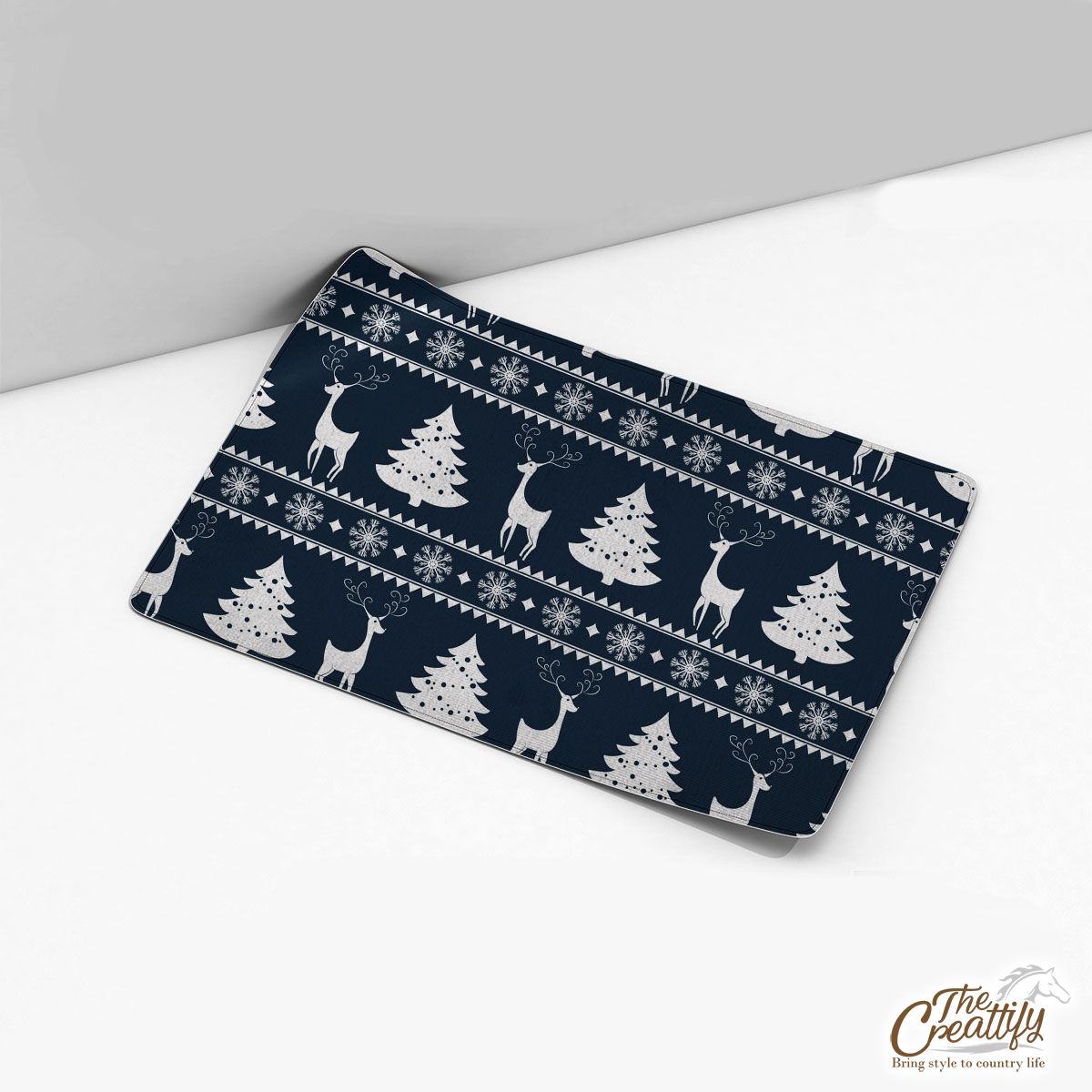 White Deer And Christmas Tree Pattern Desk Mat