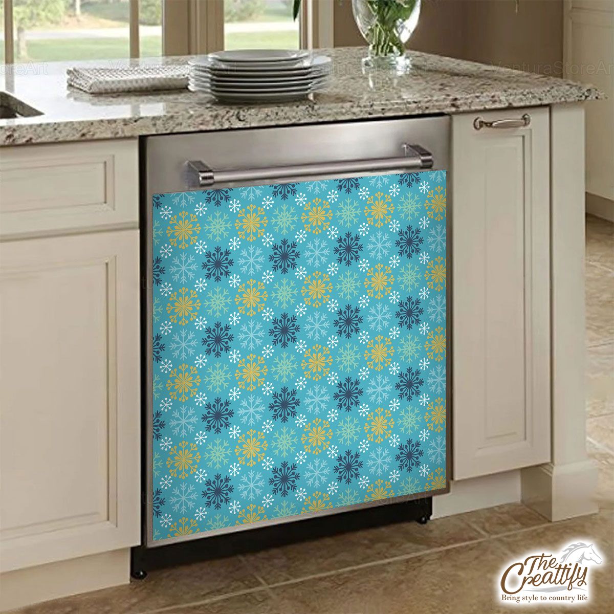 Blue And Yellow Snowflake Pattern Dishwasher Cover