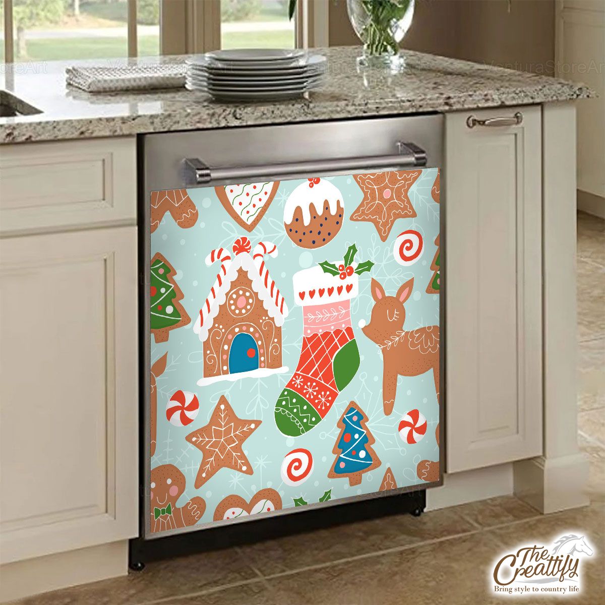 Gingerbread House And Christmas Socks Pattern Dishwasher Cover