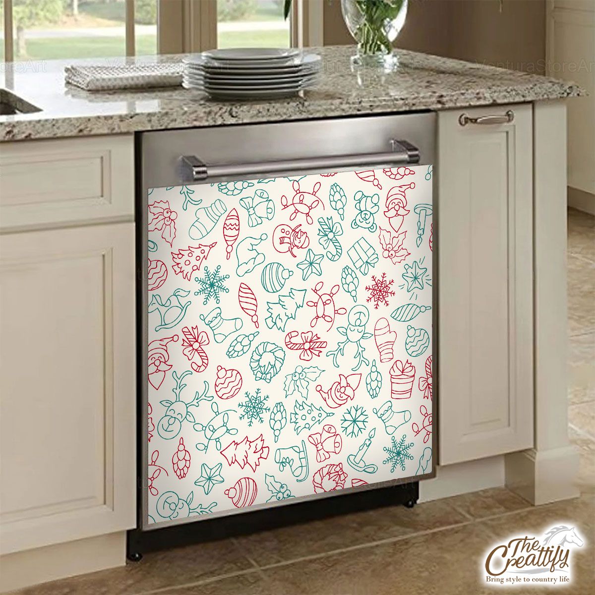 Snowflakes, Candy Cane, Baubles, Christmas Tree Pattern Dishwasher Cover