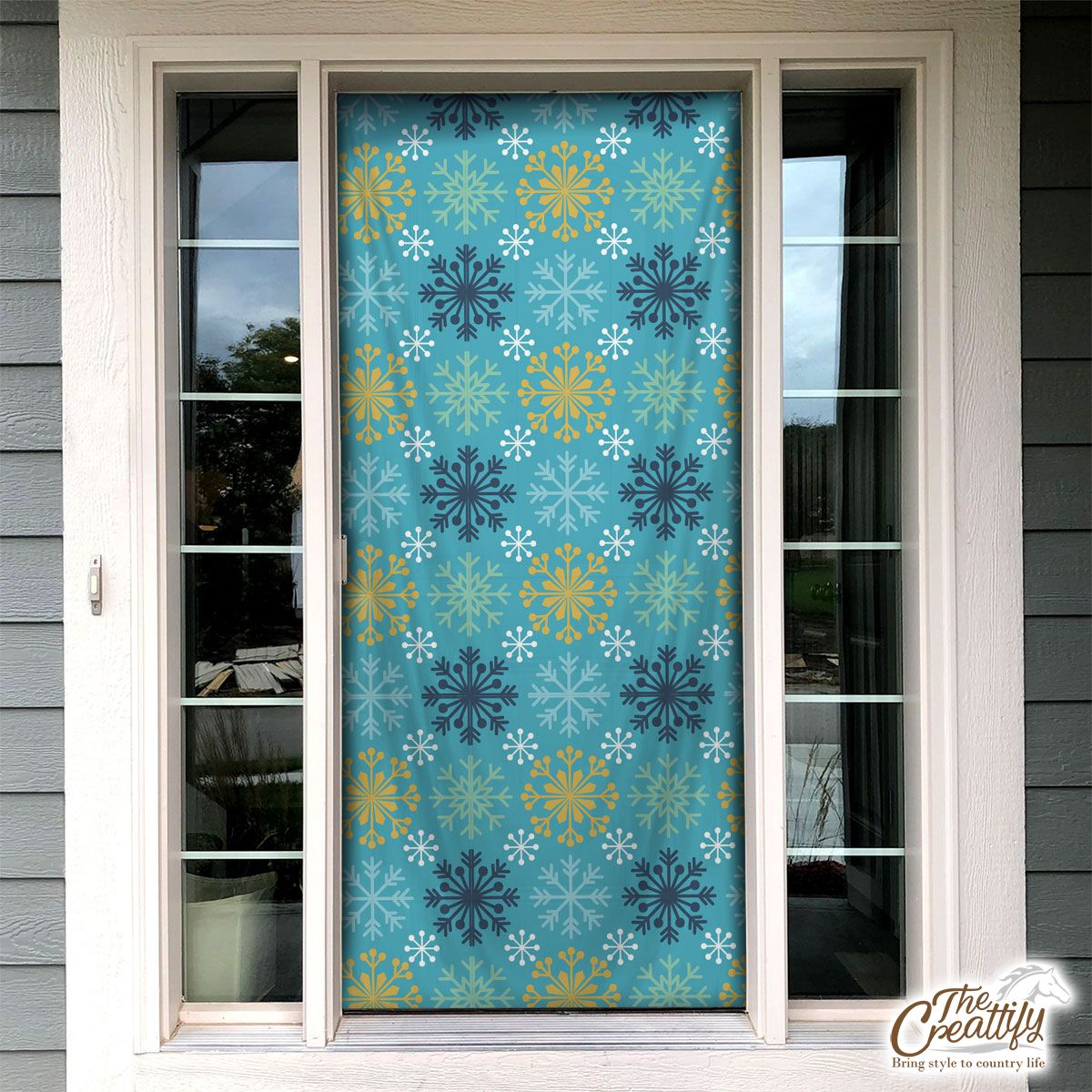 Blue And Yellow Snowflake Pattern Door Cover