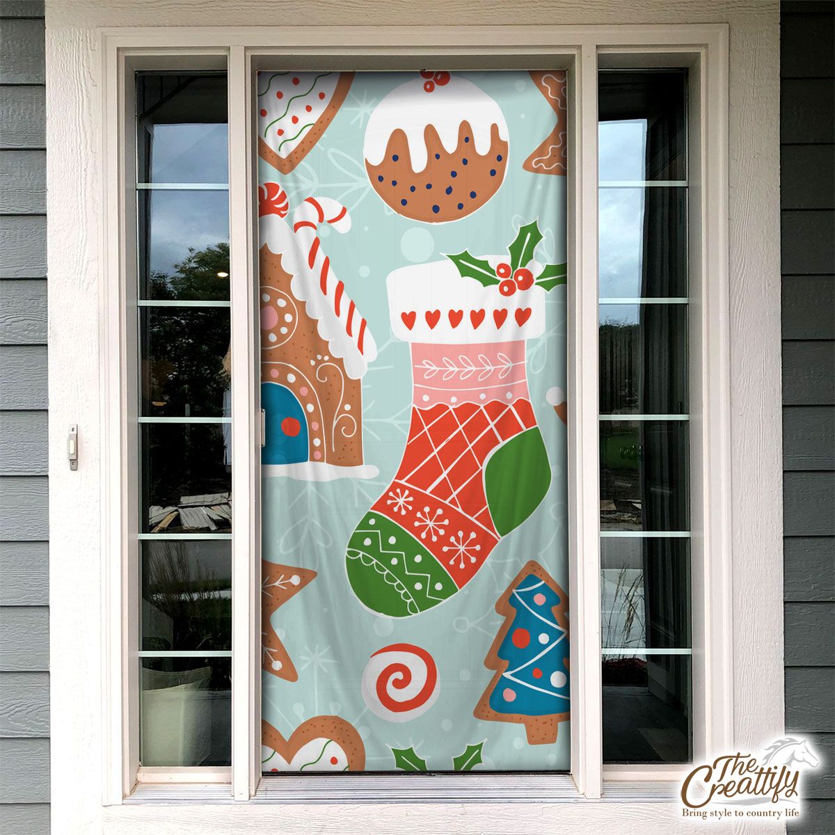Gingerbread House And Christmas Socks Pattern Door Cover