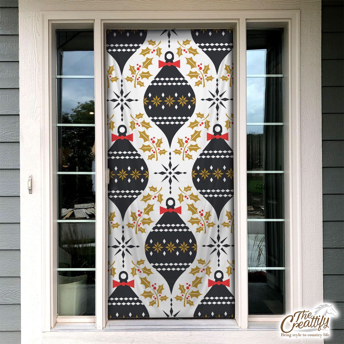 Holly Leaf And Christmas Balls Pattern Door Cover