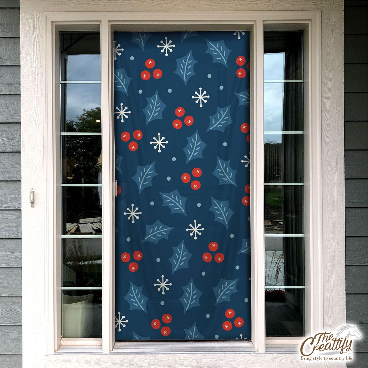 Snowflake And Holly Leaf Pattern Door Cover