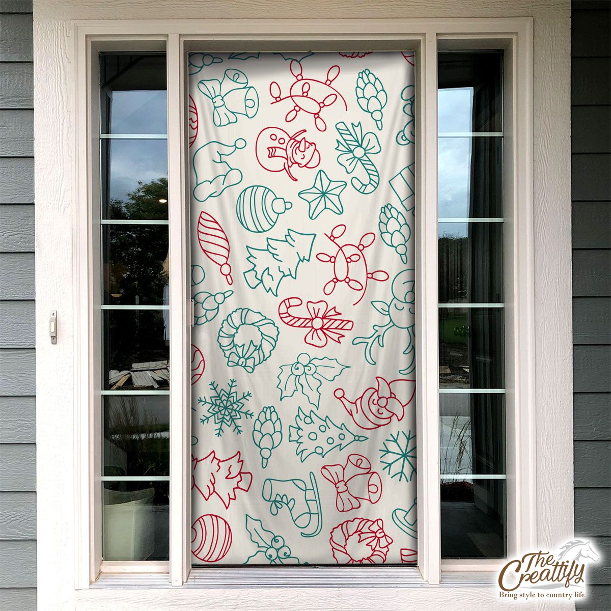 Snowflakes, Candy Cane, Baubles, Christmas Tree Pattern Door Cover