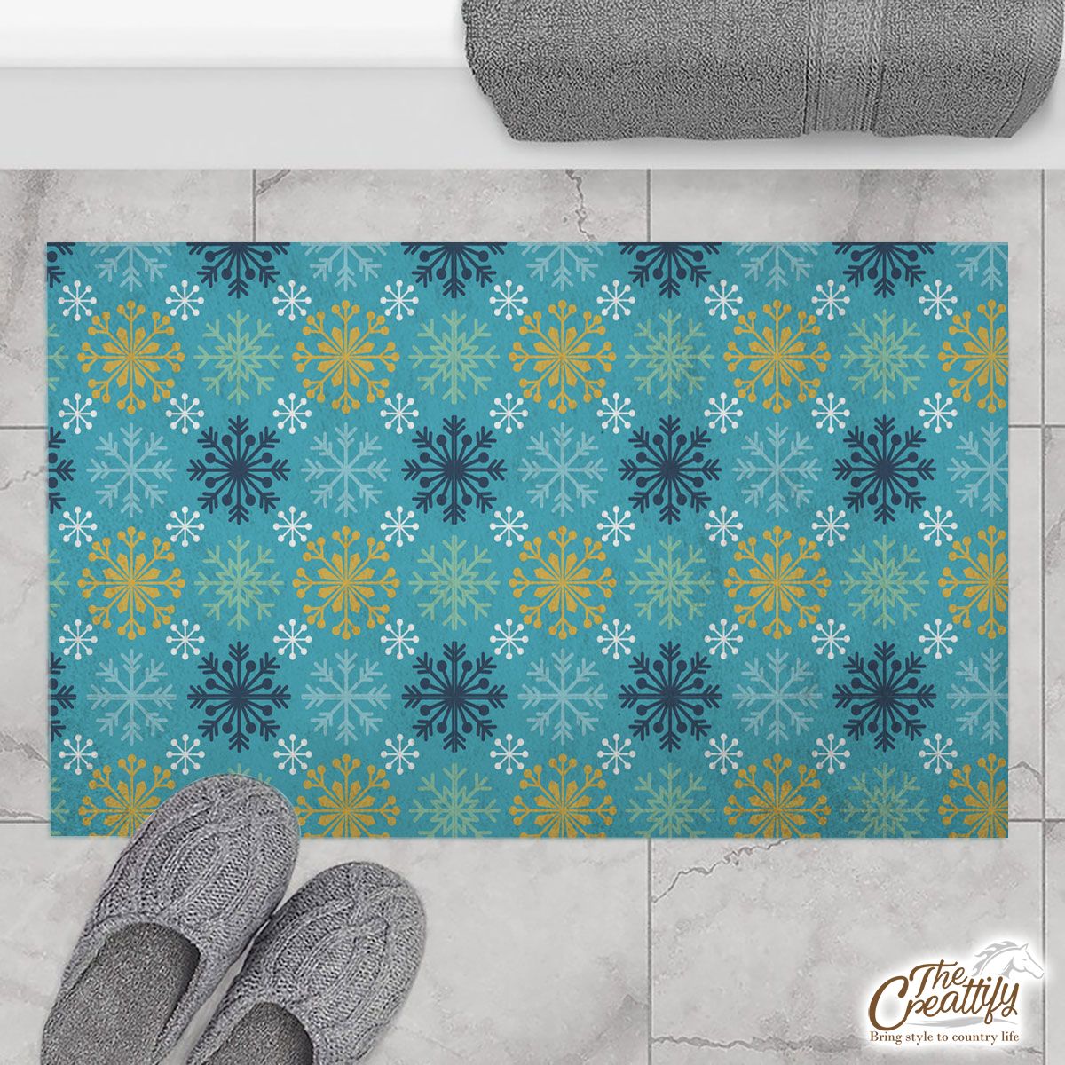 Blue And Yellow Snowflake Pattern Doormat