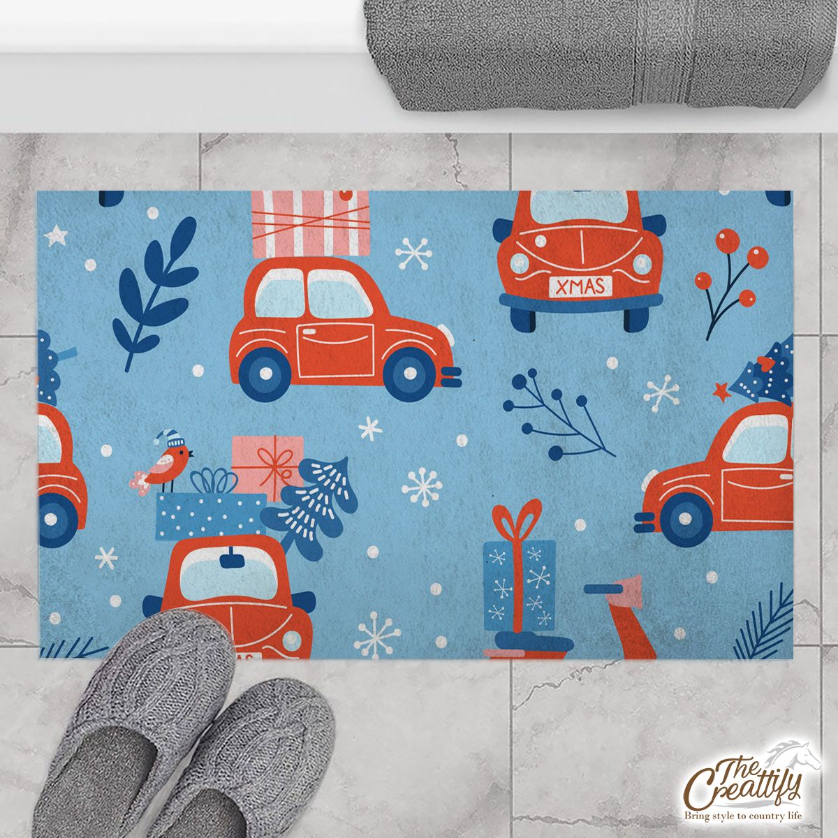 Car Christmas Decor With Christmas Presents Doormat