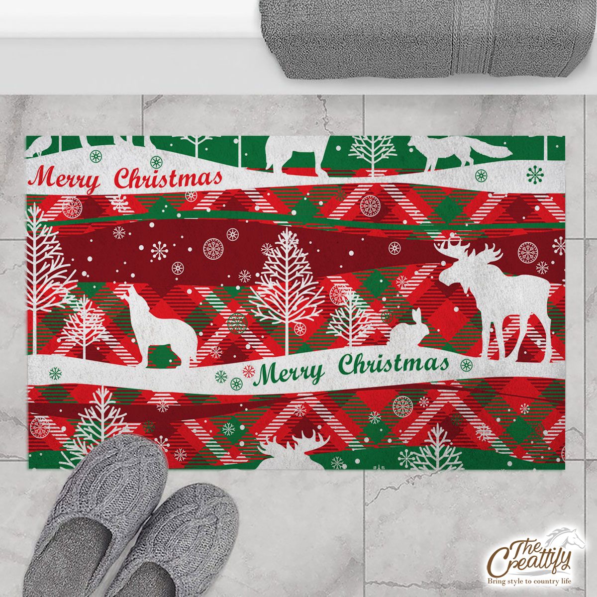 Moose With Merry Christmas Wishes Doormat