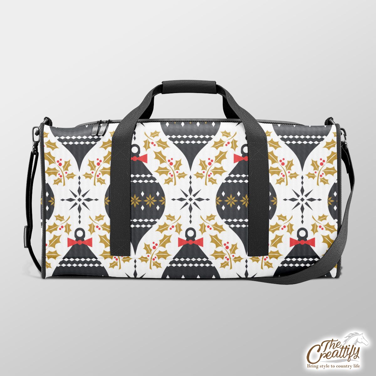 Holly Leaf And Christmas Balls Pattern Duffle Bag