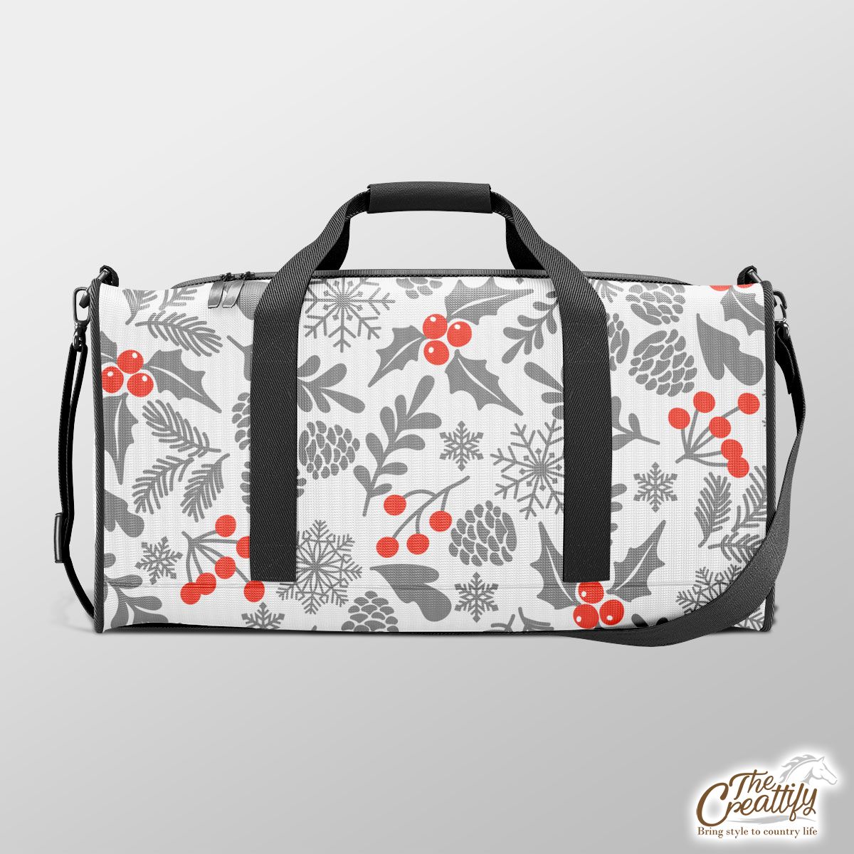 Holly Leaf With Red Berries And Pine Cone Pattern Duffle Bag