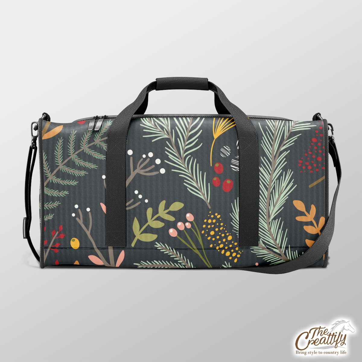 Pine Branch With Red Berries Pattern Duffle Bag
