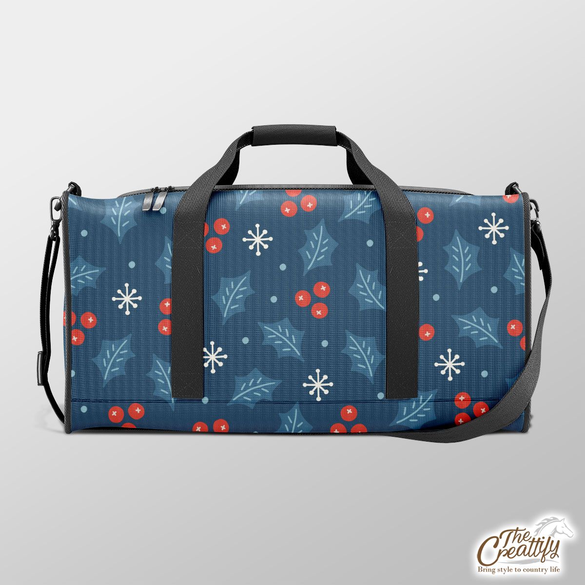 Snowflake And Holly Leaf Pattern Duffle Bag
