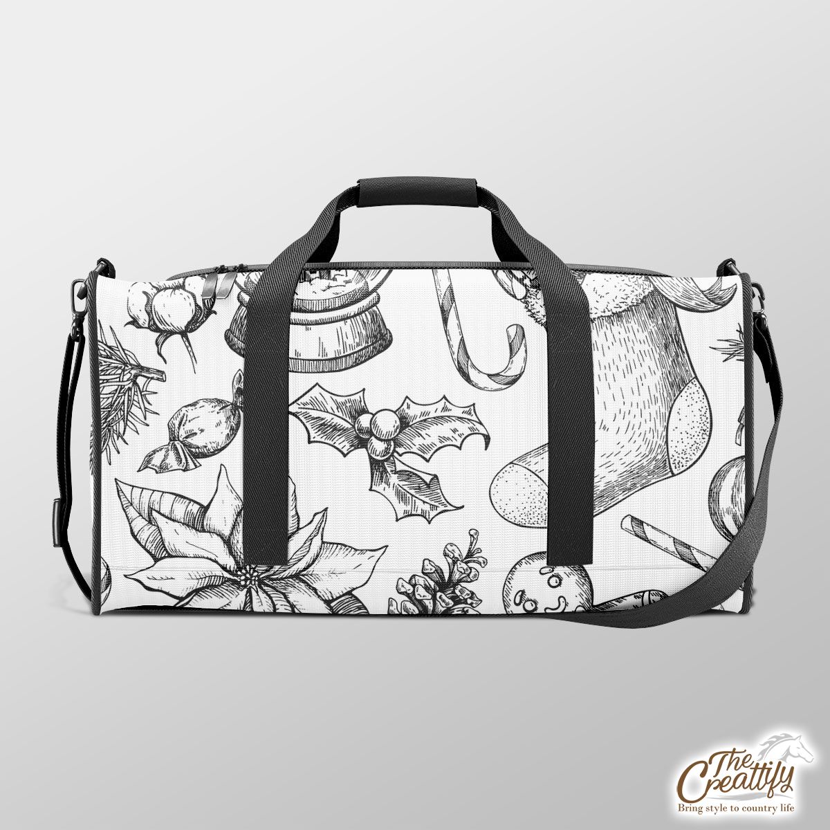 Snowglobe, Candy Cande, Gingerbread Man And Holly Leaf Pattern Duffle Bag