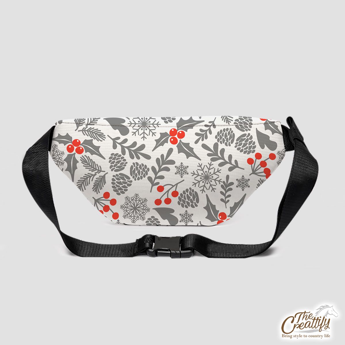 Holly Leaf With Red Berries And Pine Cone Pattern Fanny Pack