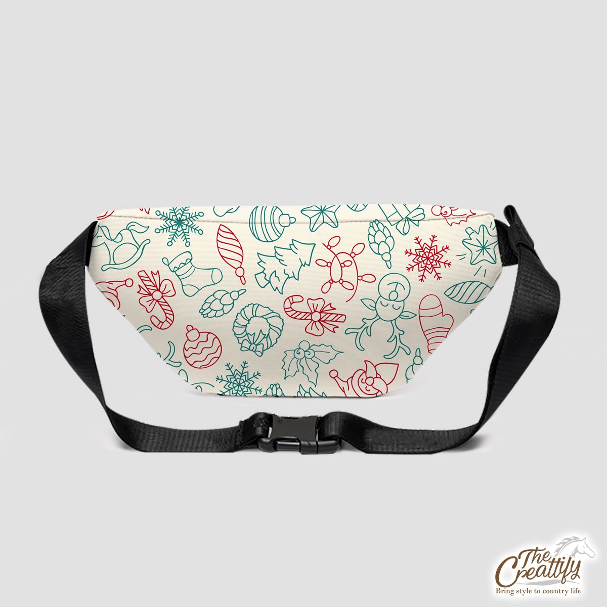 Snowflakes, Candy Cane, Baubles, Christmas Tree Pattern Fanny Pack