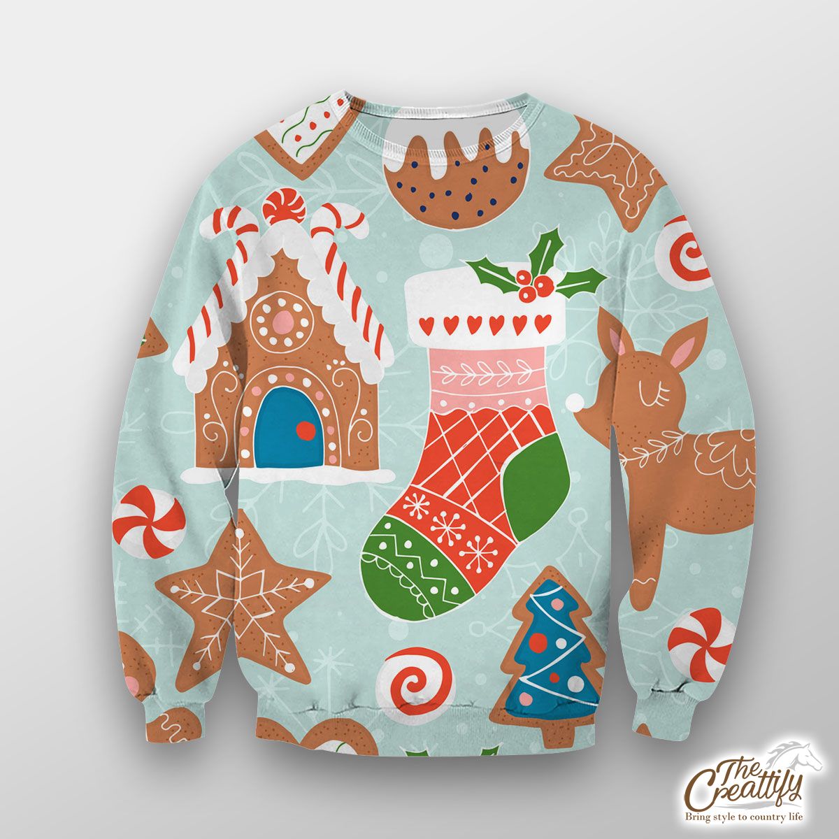 Gingerbread House And Christmas Socks Pattern Fleece Sweatshirt
