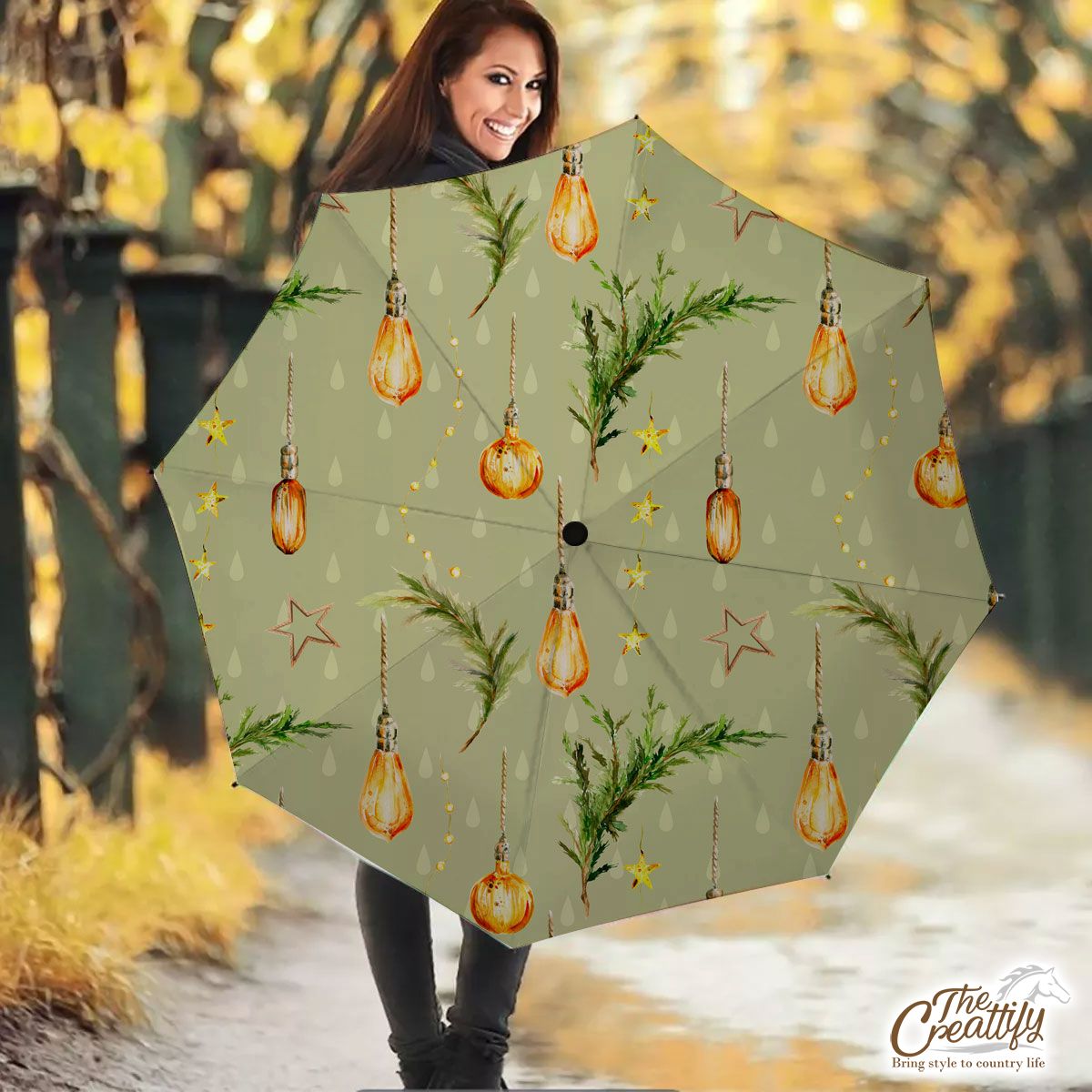 Christmas Lights With Pine Tree Pattern Umbrella