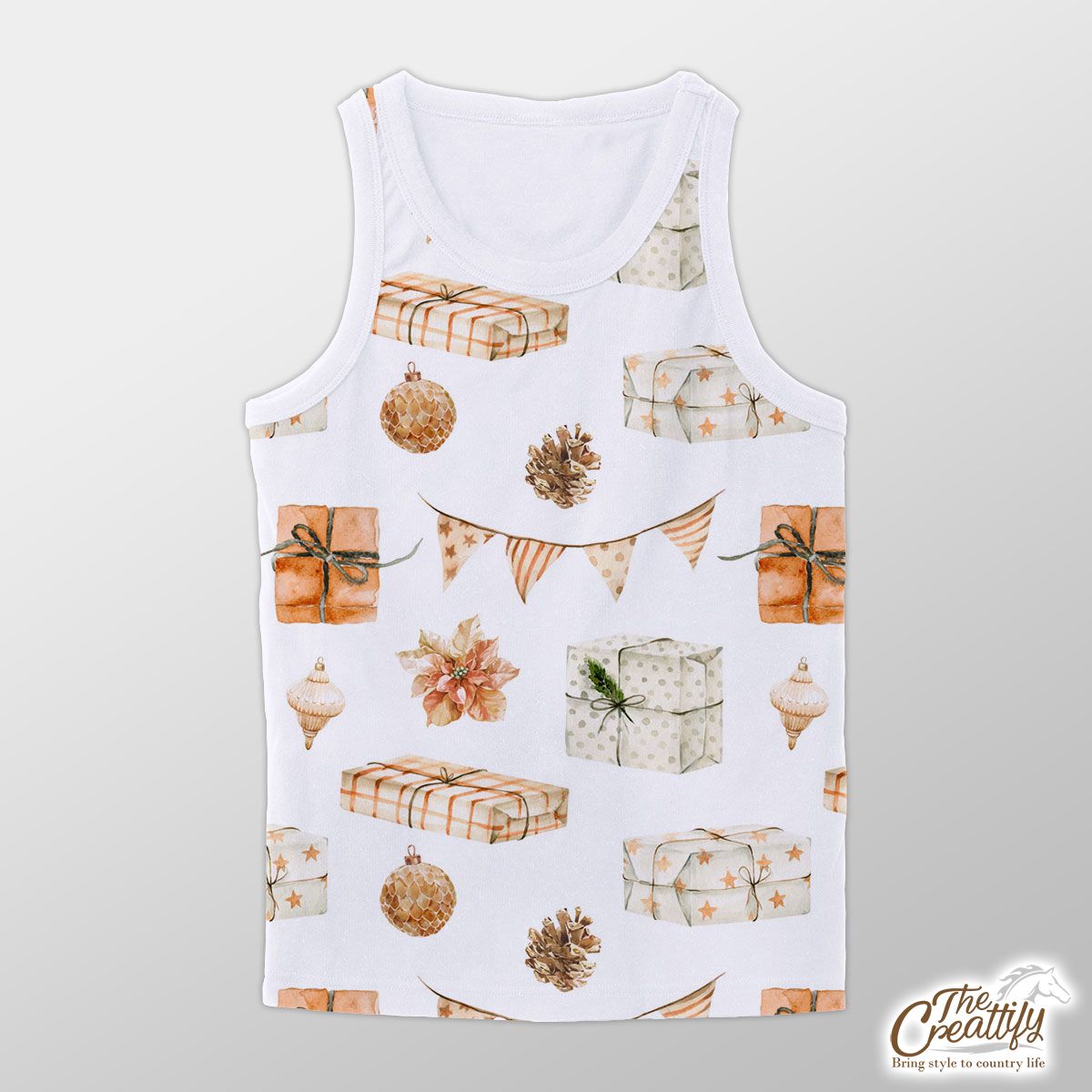 Christmas Presents, Baubles And Pine Cone Pattern Unisex Tank Top