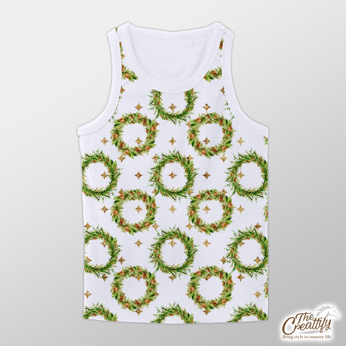 Christmas Wreath And Gold Star Pattern Unisex Tank Top
