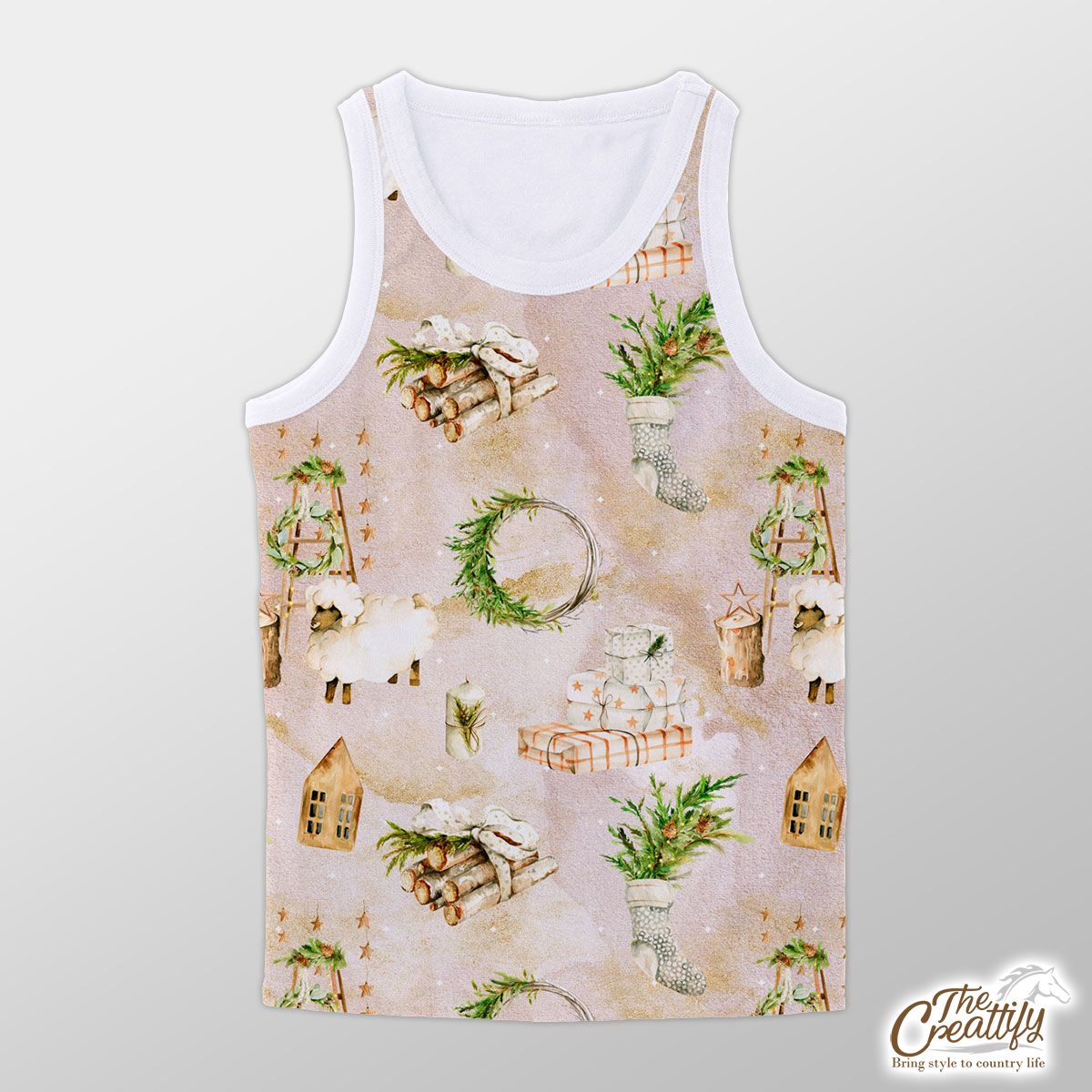 Cinnamon, Wreath And Christmas Gifts  Pattern Unisex Tank Top