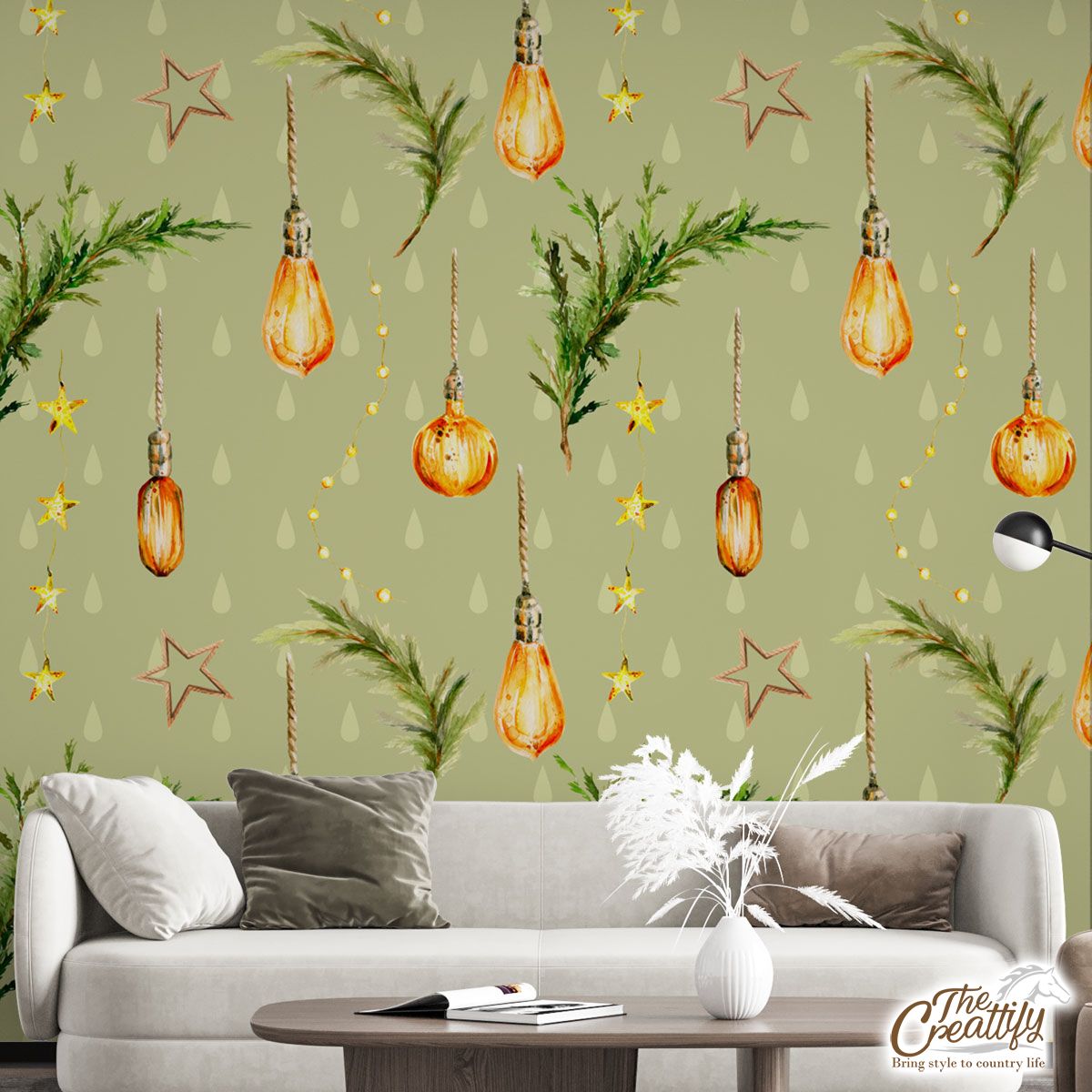 Christmas Lights With Pine Tree Pattern Wall Mural