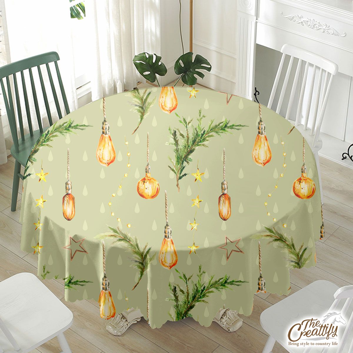 Christmas Lights With Pine Tree Pattern Waterproof Tablecloth