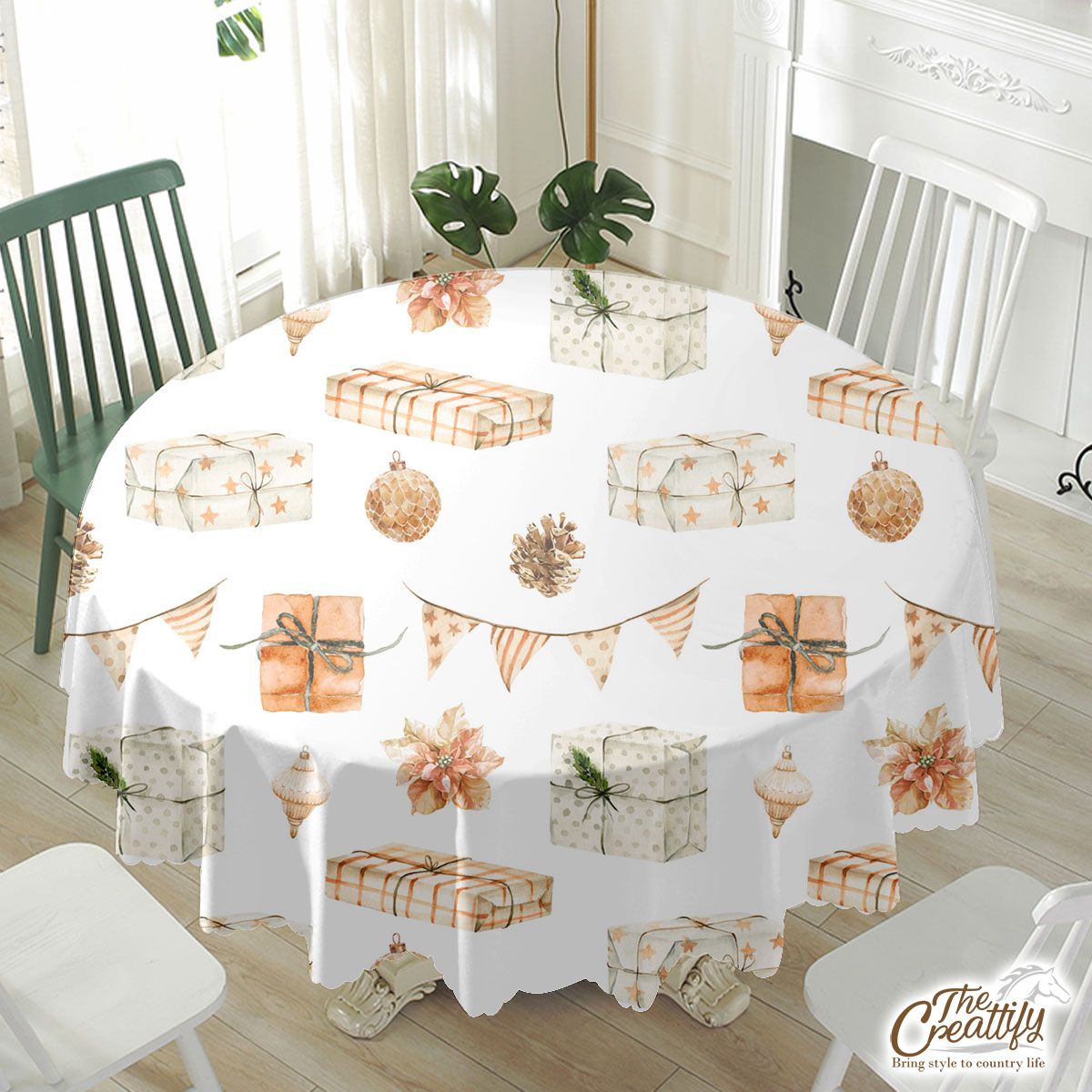 Christmas Presents, Baubles And Pine Cone Pattern Waterproof Tablecloth