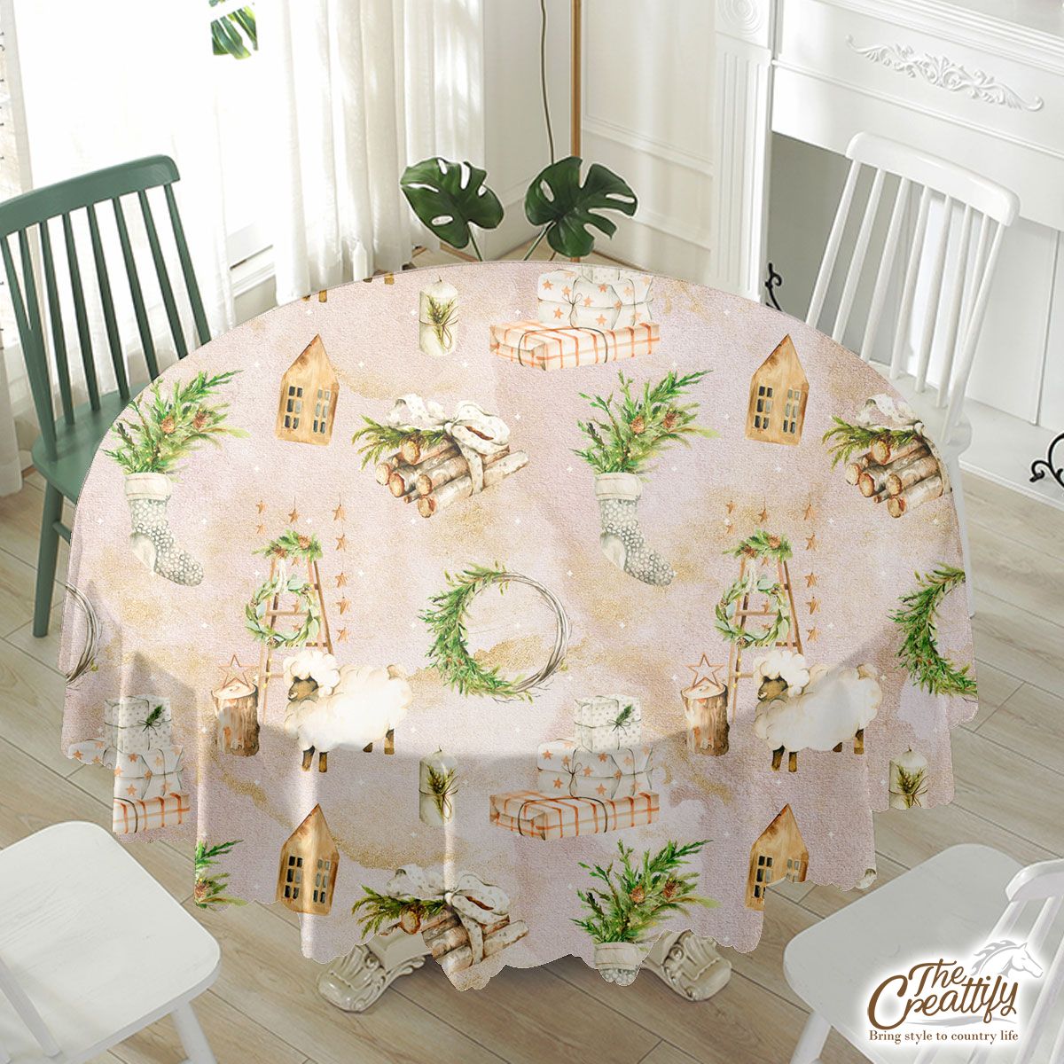 Cinnamon, Wreath And Christmas Gifts  Pattern Waterproof Tablecloth