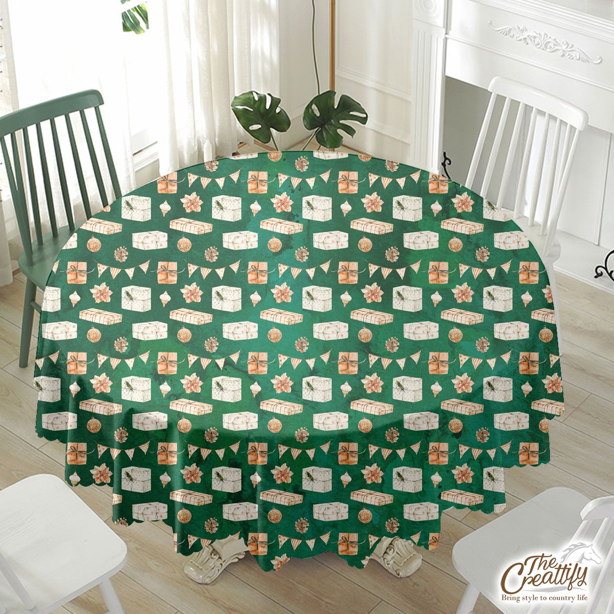 Pine Cone, Christmas Gifts With Flags Pattern Waterproof Tablecloth