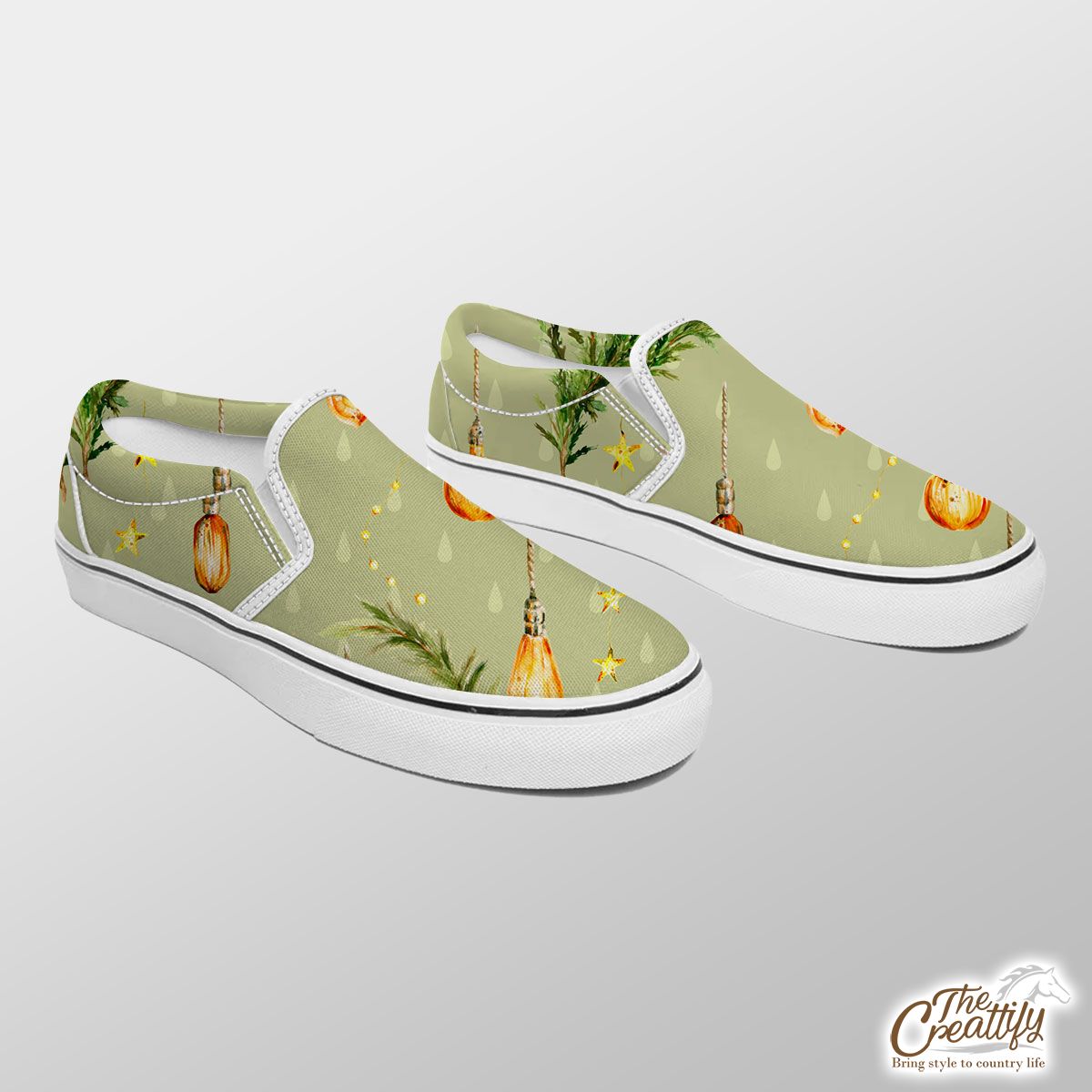 Christmas Lights With Pine Tree Pattern Slip On Sneakers