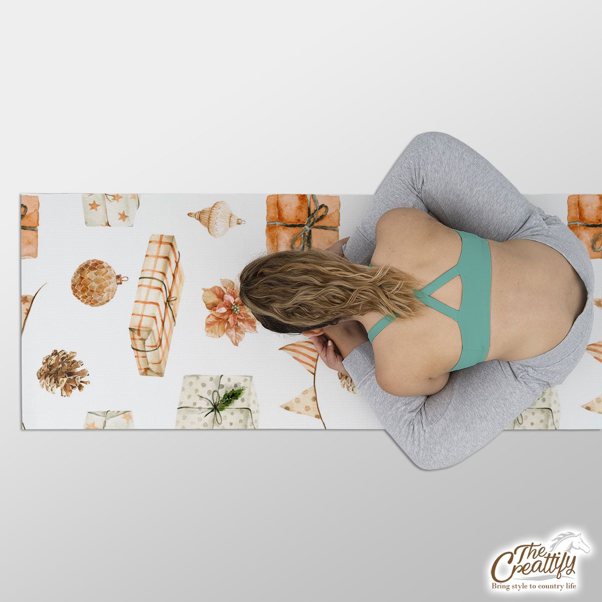 Christmas Presents, Baubles And Pine Cone Pattern Yoga Mat
