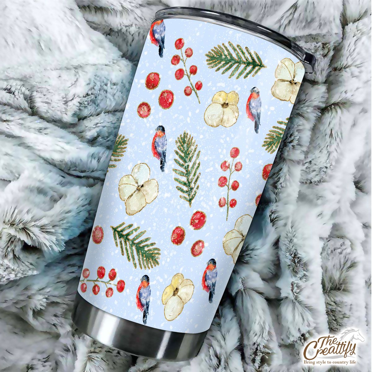 Bullfinch With Cotton And Thuja Pattern Tumbler
