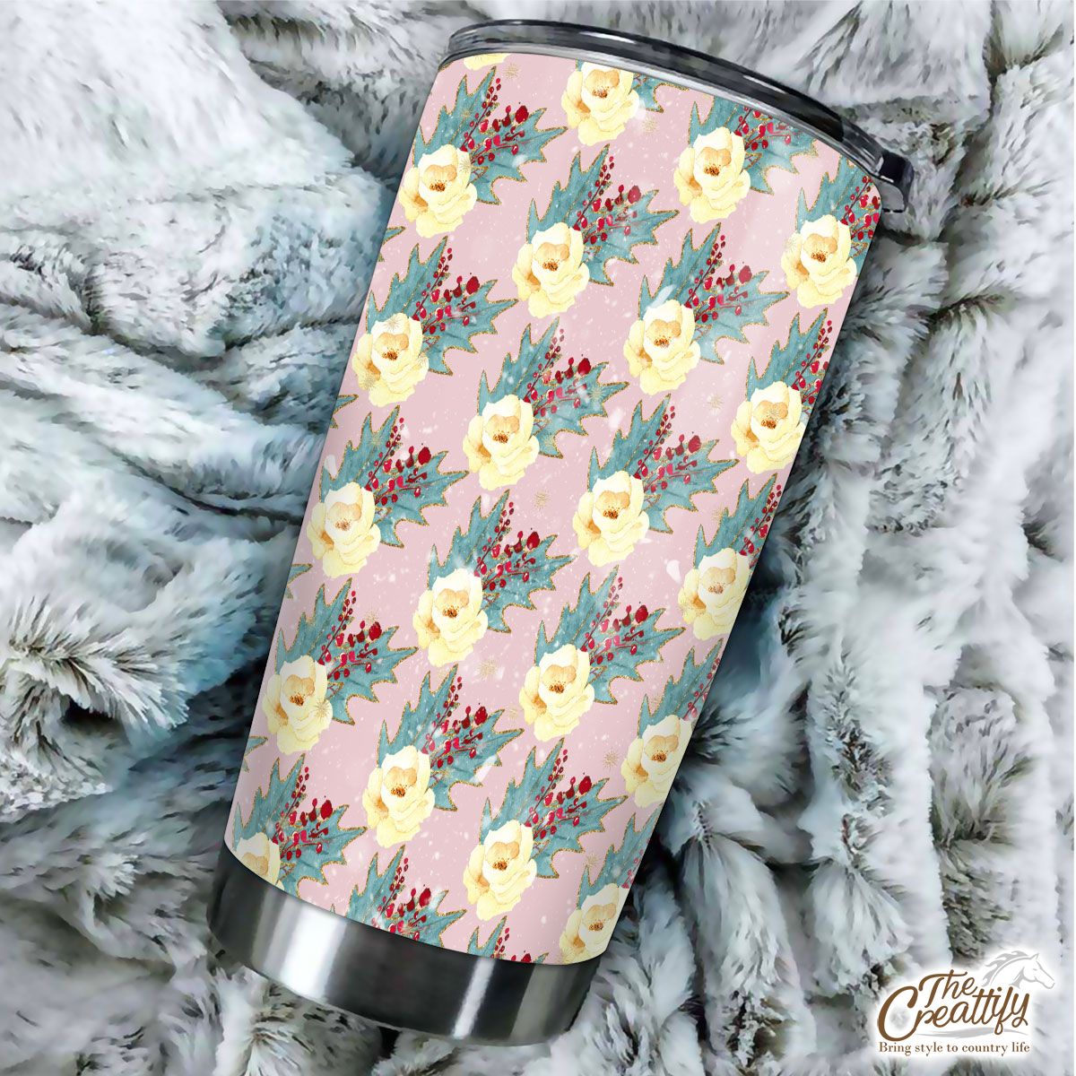 Floral And Holly Leaf Pattern Tumbler