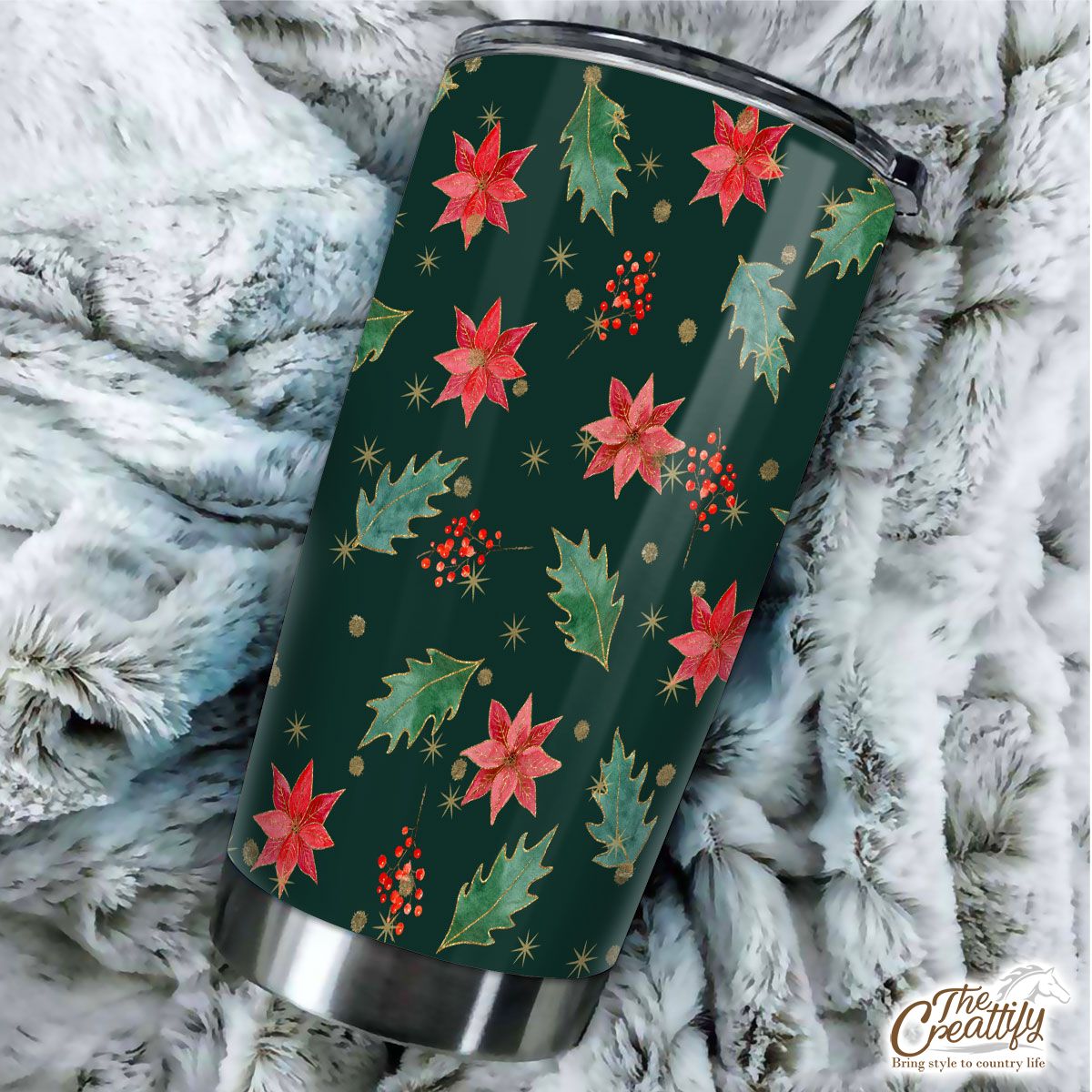 Poinsettias For Christmas And Holly Leaf Pattern Tumbler