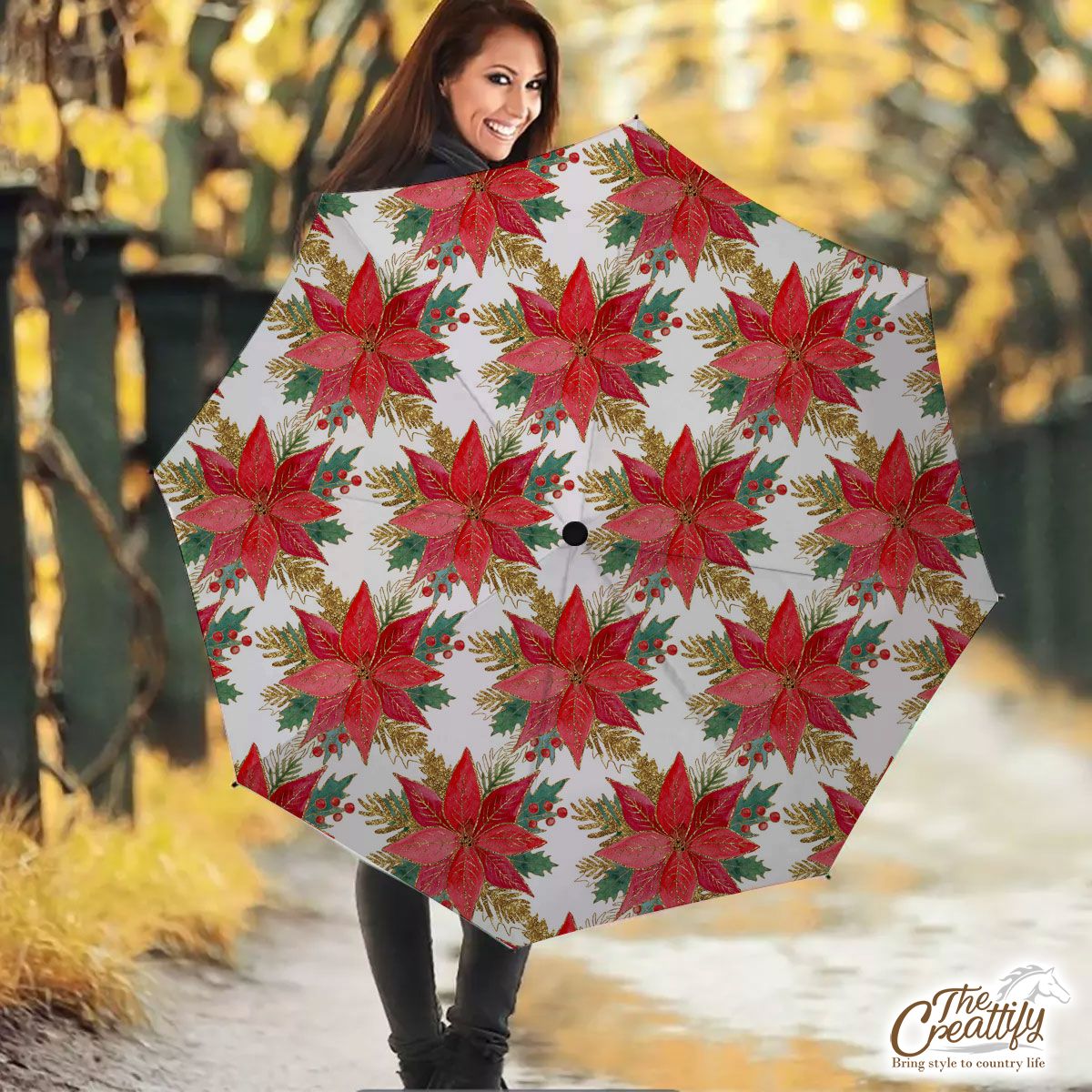 Poinsettias For Christmas Seamless Pattern Umbrella