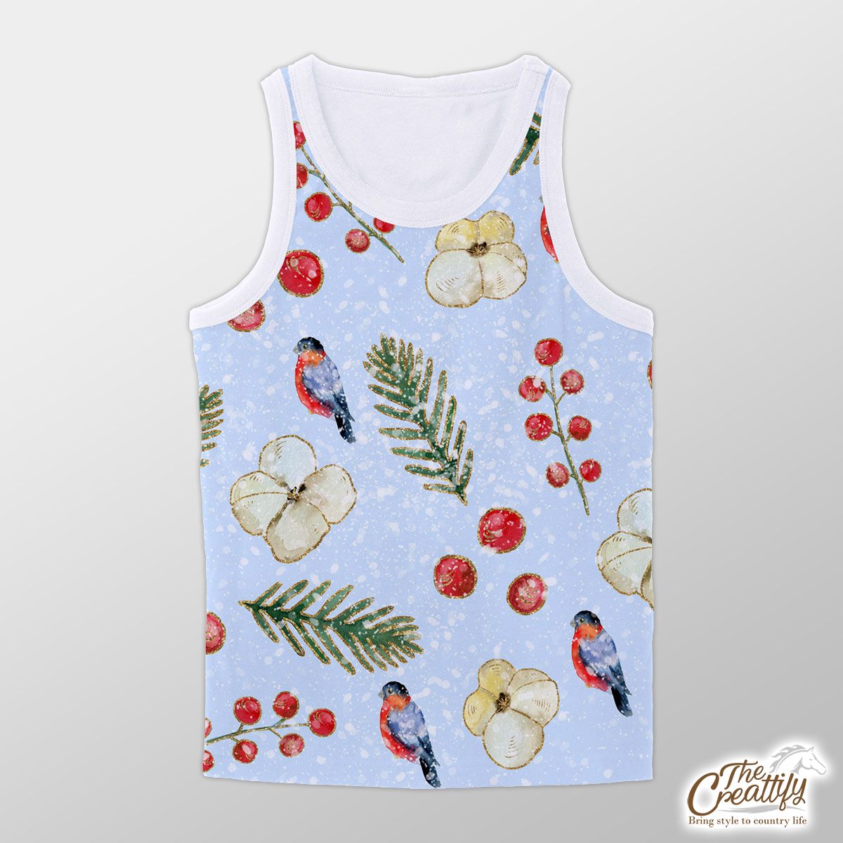 Bullfinch With Cotton And Thuja Pattern Unisex Tank Top