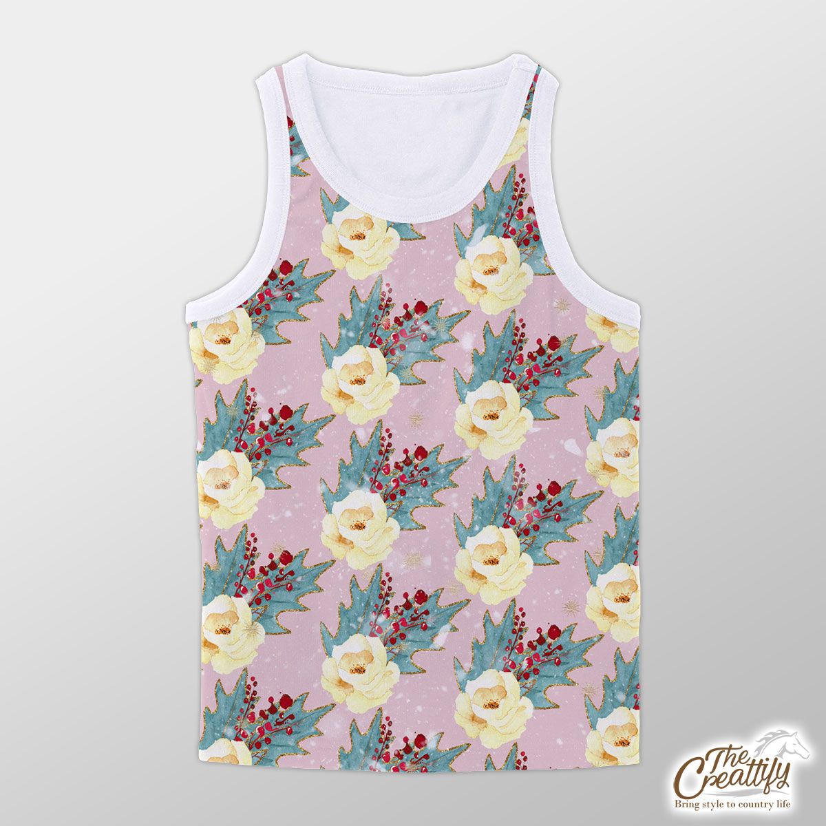 Floral And Holly Leaf Pattern Unisex Tank Top