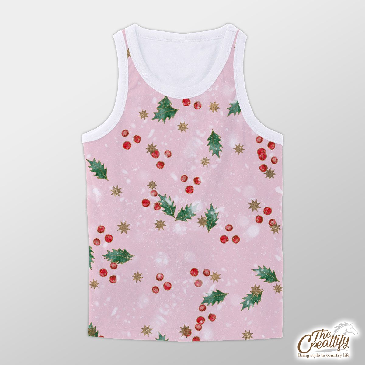 Holly Leaf With Christmas Star Pattern Unisex Tank Top