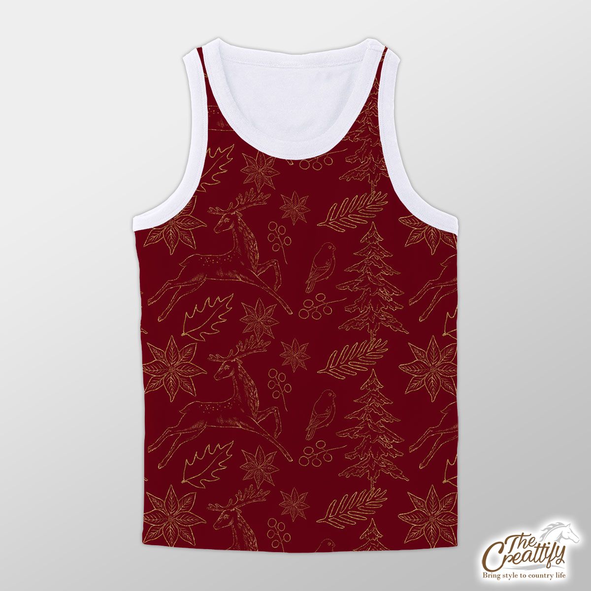 Poinsettia, Deer And Holly Leaf Pattern Unisex Tank Top