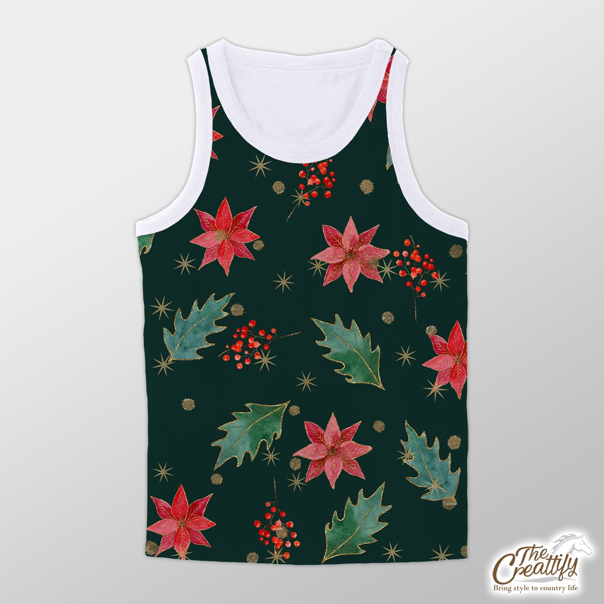 Poinsettias For Christmas And Holly Leaf Pattern Unisex Tank Top